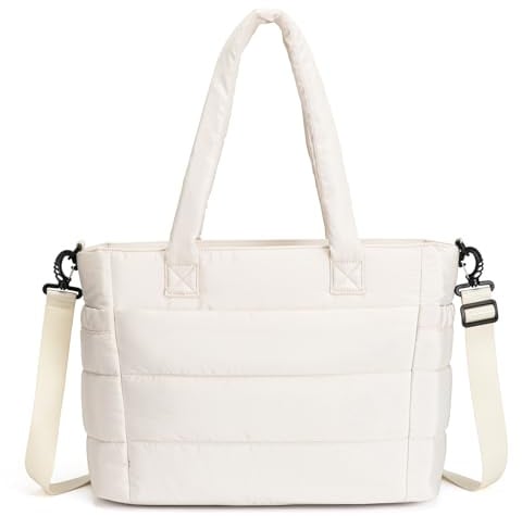 Puffer Tote Damen Große Arbeits Tasche, 15,6 Zoll Laptop Schultertasche mit abnehmbarem Schultergurt, Leichte Wattierte Handtasche Mehrfachfächer für Büro Alltag Reise
