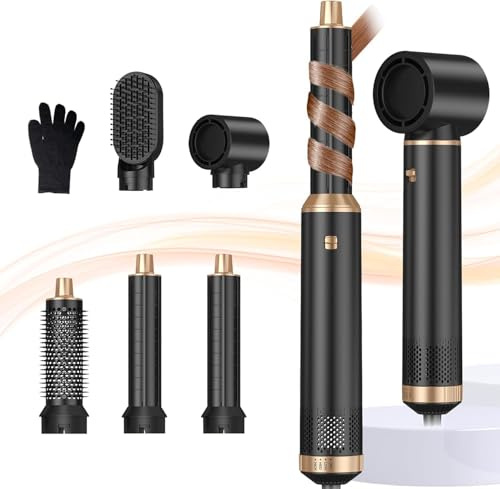 UKLISS Hairstyler 5 in 1 Haarstyler | Pro Air Styler Set 1000W | Rundbürstenföhn, Air Curler, Warmluftbürste, Föhnbürste, Haartrockner, Glättbürste | Styling für Alle Haartypen - Schwarz