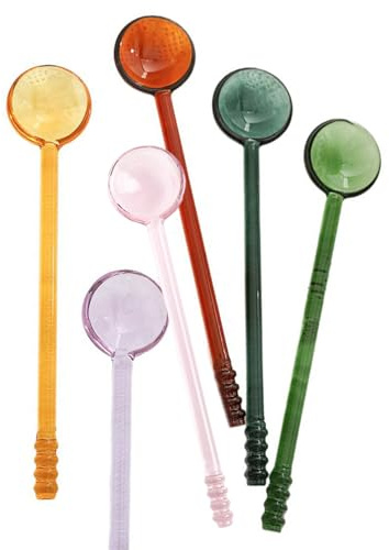 6 Stück bunte Glaslöffel, perfekt Servieren von Joghurt, spülmaschinenfeste Utensilien, Küchenutensilien