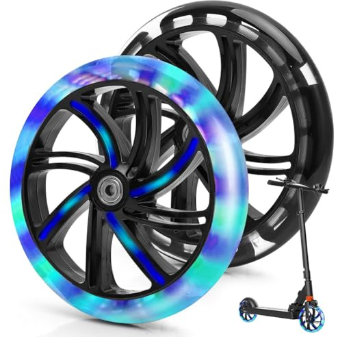 DASIAUTOEM 200mm Scooter Rollen, Leuchtende Scooter Rollen, 2 Stück LED-Lichtrollen, Scooter Ersatzräder Räder, Rutschfest und Langlebig für Cityroller und Kickscooter