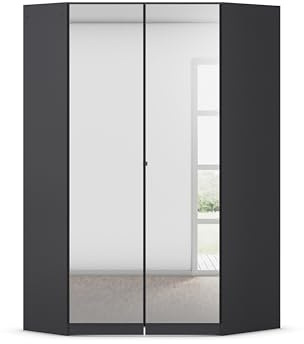 Rauch Möbel Costa, Eckschrank, Farbe Grau metallic, Breite 117 cm | Eckkleiderschrank, 2-türig, mit Spiegel, Zubehör Classic, für Schlafzimmer, Kinderzimmer, Babyzimmer, Garderobe, Flur