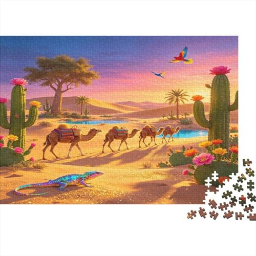 Wüsten Kamel Karawane 1000 Teile Puzzle Set Hochwertiger Karton für Erwachsene Sonnenuntergang Landschaft Entspannung Familienspaß 52x38cm/1000pcs
