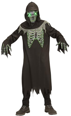 W WIDMANN MILANO Party Fashion - Kinderkostüm Sensenmann, Robe, Handschuhe, Kapuze, Maske mit leuchtenden Augen, Dämon, Halloween