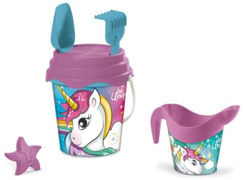 Mondo Toys - BUCKET SET + WATER CAN UNICORN - Sandeimer Set ø17 cm mit Giesser - 6-Teiliges Strandspielzeug Set für Kinder ab 3 Jahren, Strandset - 28534