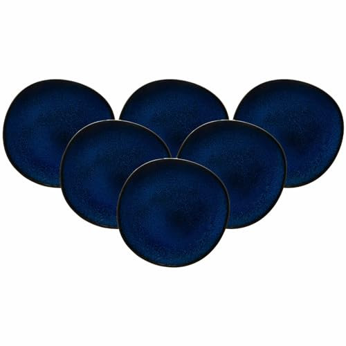 Villeroy & Boch like. by Lave Bleu Frühstücksteller 6er Set, 23 cm, Runde Dessertteller mit einzigartiger Glasur, Skandinavisches Design, Steingut, Blau