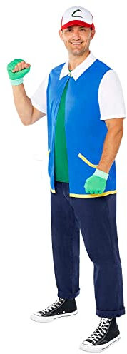 Amscan - Erwachsenenkostüm Ash aus Pokemon, Oberteil, Mütze, Handschuhe, Motto-Party, Karneval, Blau, DE 56