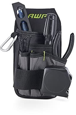 AWP L-804-1 Organizer Tool Pouch | 7 Pockets & Loops for Tool Organization | Heavy-Duty Metal Belt Clip Attachment, Black and Gray