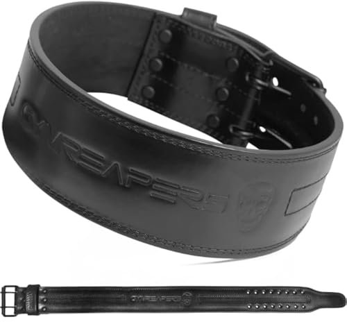 Gymreapers Gewichthebergürtel, 6 mm, echtes Leder, doppelte Zinken, robust, 10,2 cm breit, starke, stabilisierende Rückenstütze für Kreuzheben, Kniebeugen, Powerlifting (Schwarz, Medium)