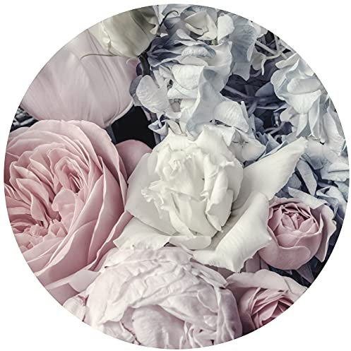WallArena Vlies Fototapete Rund Blumen Pastell Rosen Wohnzimmer Schlafzimmer Wandtapete Tapete inklusiv Kleister UV-Beständig (12746, Ø 146 cm)