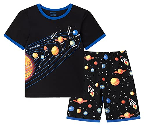 Boys Short Pyjamas Sets Solar System Space Pyjamas Cotton Pjs 2 Piece Outfit Pajamas for Kids 3-11 Years