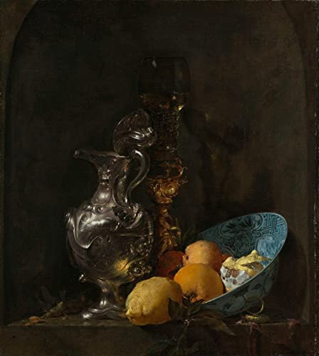ZIMARO Pintura de decoración de pared Impresiones de Lienzo Reproducción Bodegón con aguamanil de plata de Willem Kalf para la decoración del hogar 60x90cm