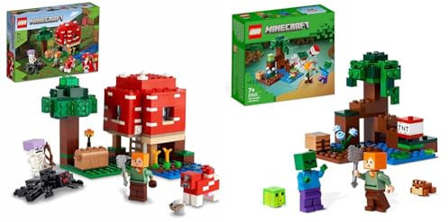 LEGO 21179 Minecraft Das Pilzhaus, Spielzeug ab 8 Jahren & 21240 Minecraft Das Sumpfabenteuer Set, Spielzeug mit Figuren mit Alex- und Zombie-Figuren im Biom, ab 8 Jahren