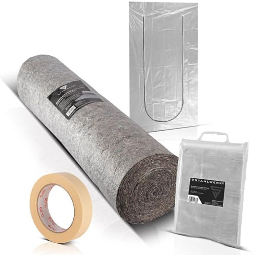STAHLWERK Malervlies und Staubschutztür Set | Universal-Abdeckvlies mit rutschhemmender Oberfläche, 50 m 220 g Staubschutztür U-Form Staubtür mit integriertem Reißverschluss, inklusive Kreppband