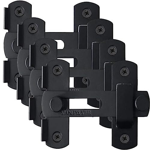 ZEECER Gate Latch, 4 Pack 4-Inch Thicker Stainless Steel Gate Latches, Sliding Door Latch lock Hardware, Flip Garden Gate Locks for Wooden Gates Fence Barn Door Cabinet Window Closet Bifold Door Black