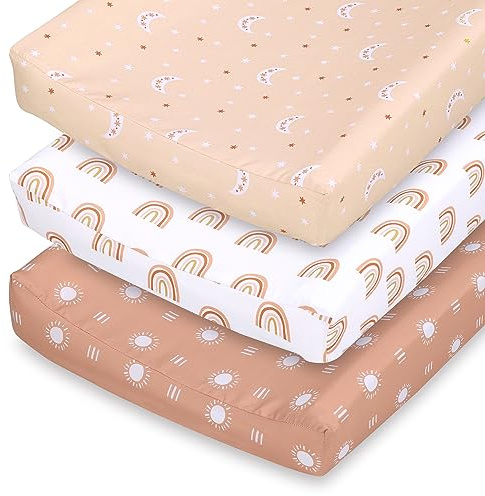 The Peanutshell Baby Girl or Boy Changing Pad Covers Set of 3 - Ultra Soft Pad Cover - Fits Standard Changing Table Pads, Durable, Machine Washable Sheets - Boho Rainbow