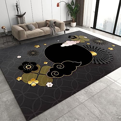YEMYOR Schwarzer Japanischer, Verheißungsvoller Wolken-Sonnenaufgang-Teppich, Bequem, Weich, Atmungsaktiv Und rutschfest, Geeignet Für Wohnzimmer, Schlafzimmer Und Arbeitszimmer-70x120cm