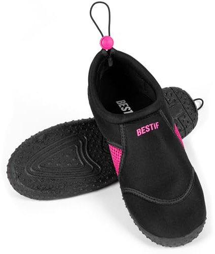 BESTIF Badeschuhe Herren Damen | Schwimmschuhe Neopren Wasserschuhe Kordelzug | Leicht und Bequem | Gr. 36-45 (Schwarz-Rosa, 39)