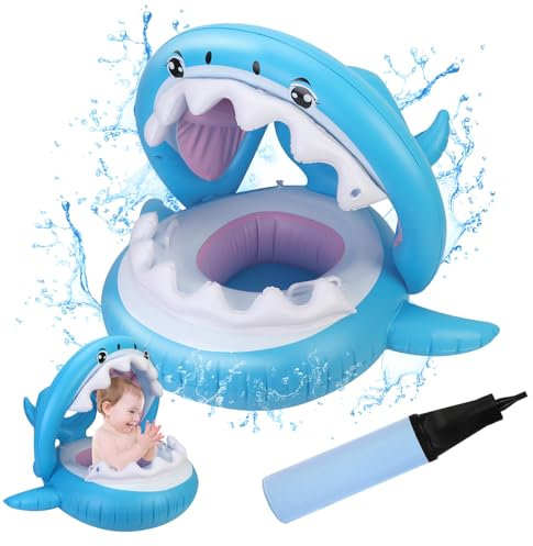 Vspek Anello di Nuoto del Squali, Anello di nuoto con tettuccio parasole rimovibile, Stile dell'auto Salvagente Neonato Galleggiante Gonfiabile del Bambino Dell'anello di Nuoto del Baby Float (Squali)
