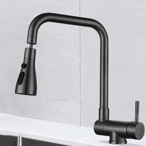 Vorfenster Küchenarmatur Klappbar Wasserhahn Küche Schwenkbar 3 Modus Edelstahl Spültischarmatur Vorfenster-Schwarz