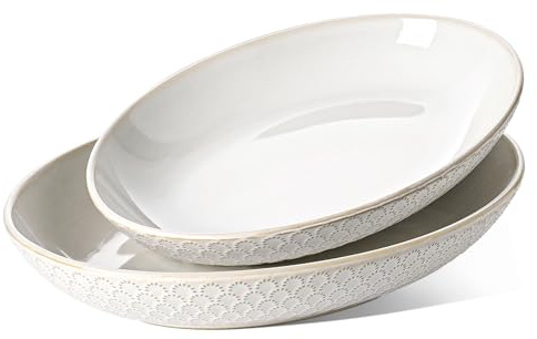LE TAUCI Ceramic Serving Bowls Set of 2, Large Oval Serving Dishes for Entertaining, 11.8 & 13.7 Inch Salad Bowl for Kitchen Counter, Fruit Bowl, Pasta Bowls, Microwave and Dishwasher Safe - White
