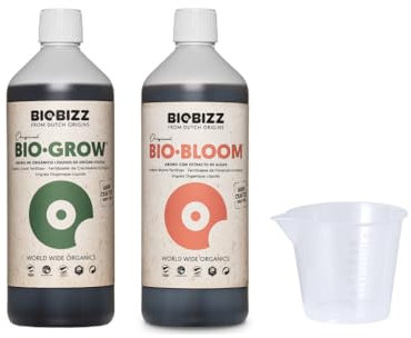 BioBizz Set | Bio Grow 0,5L + Bio Bloom 0,5L + Messbecher | Bio-Flüssigdünger für Wuchs & Blüte | Dünger-Set | Biologischer Pflanzendünger | Grow-Dünger | organisch | Pflanzendünger
