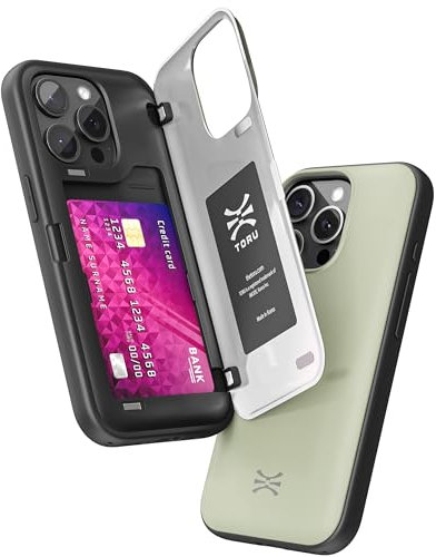 TORU CX HYBRID for iPhone 13 Pro Max Wallet Case | Dual Layer Slim Protective Hard Cover with Hidden 2-Credit Card Slot Holder - Green