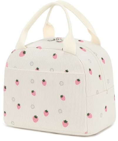 EurCross Sweet Pink Strawberry Insulated Lunch Bag for Girls, Ideal for Daily Outings with Meals, Holds 2 Lunches and Fits Lunchboxes of Various Shapes and Sizes