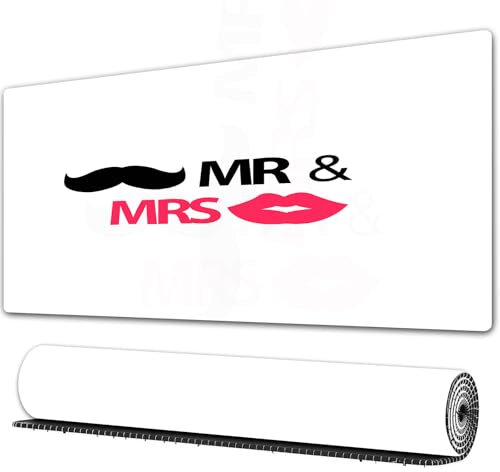 FEHWI Mauspad 75×40 cm Verlängertes großes Mauspad Schreibtischauflage,Hochzeitseinladungen, Mr. und Mrs. des Schnurrbart Lippen Kunst Schablonen,genähte Kanten Gaming Mauspad,rutschfeste Gummibasis