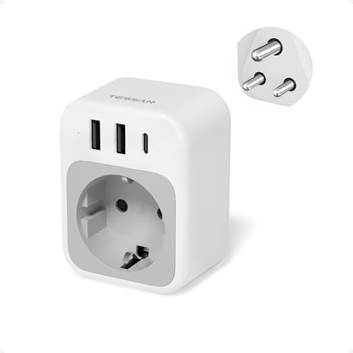 TESSAN Adaptateur Voyage Inde, Adaptateur Prise Sri Lanka avec 1 USB C 2 USB A, 2500 W Prise Electrique Sri Lanka, Type D vers Népal, Maldives, Pakistan, Soudan, Ghana, Pakistan, Bangladesh