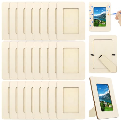 24 PCS Wooden Picture Frames - 3 x 5 in Unfinished Wooden Craft Frames,Paintable Display Pictures Photo Frame Craft Frames Set for DIY Projects,Home Decorations