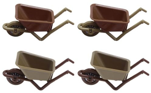 JOINPAYA 4 Stück Miniature Schubkarre Modell Deko für Puppenhaus und Garten für Mikrolandschaften und Miniaturmöbel Braun und Grün Zubehörteile für Sammler