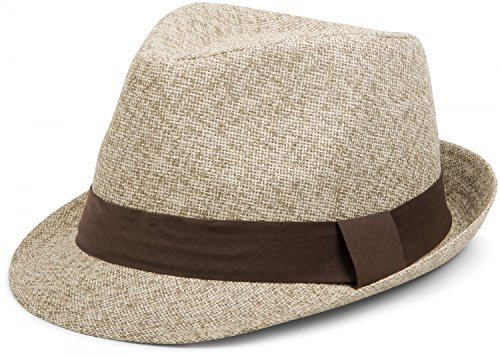 styleBREAKER Trilby Hut, Leichter Papierhut mit kontrastfarbigem Zierband, Unisex 04025002, Farbe:Beige-meliert/Dunkelbraun, Größe:S/M = 56 cm