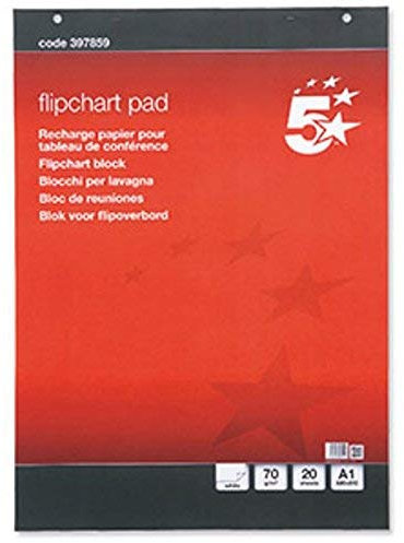 5 Star 5 x Quality A1 FLIPCHART PLAIN Paper Pad 40 Sheets