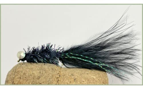 6 Stück schwarz Kurzhantel Zonker Größe 10, Forelle Fliegen