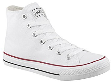Elara Unisex Kult Sneaker Bequeme Sportschuhe fur Damen und Herren High Top Textil SchuheChunkyrayan Farbe :-White(weiß), Gr:-45 EU