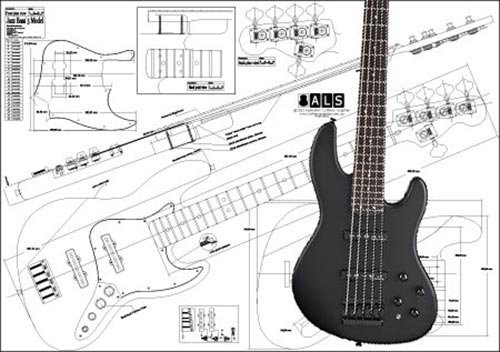 Plan of Fender Jazz Bass 5 cordes – Impression pleine échelle