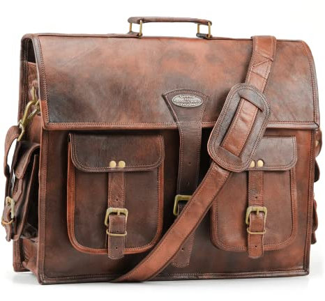 Handmade World Laptop-Umhängetasche aus Leder für Herren und Damen, The Alpha, passend für 43,2 cm (17 Zoll) Computer-Aktentasche, für Büro, Business (40,6 cm)