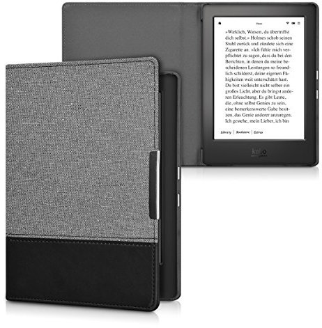 kwmobile Étui liseuse Compatible avec Kobo Aura H2O Edition 1 - Housse avec Rabat magnétique en Tissu Canevas pour liseuse