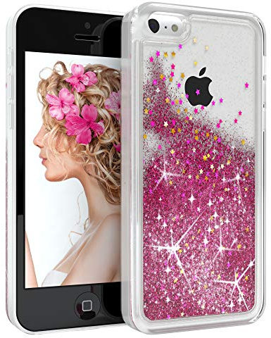 EAZY CASE Hülle kompatibel mit iPhone 5C Schutzhülle mit Flüssig-Glitzer Handyhülle, Schutzhülle, Back Cover mit Glitter Flüssigkeit, aus TPU/Silikon, Transparent/Durchsichtig, Pink
