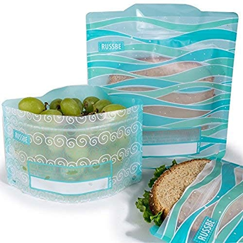 Russbe Waves Wiederverwendbare Snack- und Sandwichbeutel, 4 Stück, Türkis