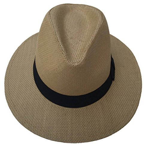 COMVIP Unisexe Vogue Chapeau Panama Paille Fedora Trilby Vintage Voyage Marron