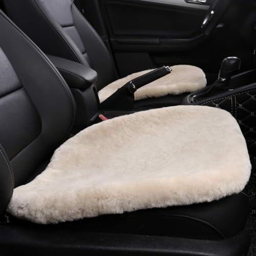 MLOVESIE Autositzauflage aus echtem Schaffell, australischer weicher Wollsitzbezug, bequem, warm mit Rutschfester Unterseite, universelle Passform, 48,8 x 48,8 cm (Perl)