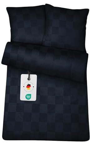 Carpe Sonno® Damast Bettwäsche 135x200 Baumwolle | Karierte Bettwäsche kariert | Bettwäsche Baumwolle 135x200 | Bettwaren & Bettwäsche-Sets | Bettbezug 135 x 200 Baumwoll Bettwäsche Blau