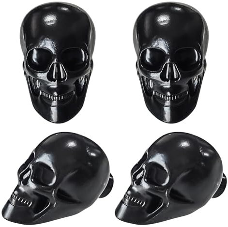 BAMI-LEE House Lot de 4 boutons d'armoire vintage en forme de tête de mort pour cuisine, commode, armoire, armoire avec vis (noir)