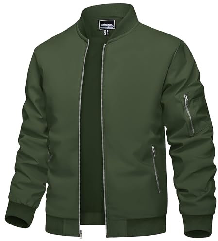 TACVASEN Herren Fliegerjacke Sommer Bomberjacke College Jacket Bomber Pilotenjacke Leicht Baseball Jacke Frühling Übergangsjacke (3XL, Armeegrün)