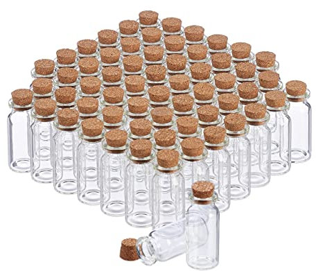 Relaxdays Set da 60 Vasetti in Vetro con Tappi in Sughero, Bottigliette Decorative, per Oli e Spezie, 10 ml, Trasparente