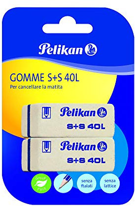 Pelikan Radierer S+S40, weicher weißer Radiergummi für Graphitbleistift, geeignet für technische Zeichnungen und Schulzwecke, 2 Stück