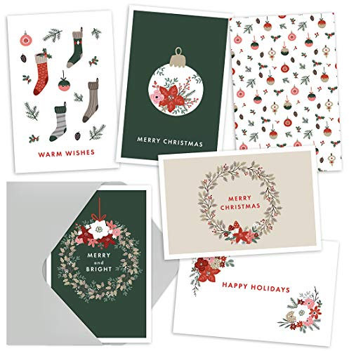 Weihnachtskarten – verschiedene Happy Holidays Karten verpackt mit 36 Karten mit Umschlägen – 6 Designs pro Packung – Jahreszeiten-Grußkarten mit skandinavischem Motiv – leere Weihnachtskarten