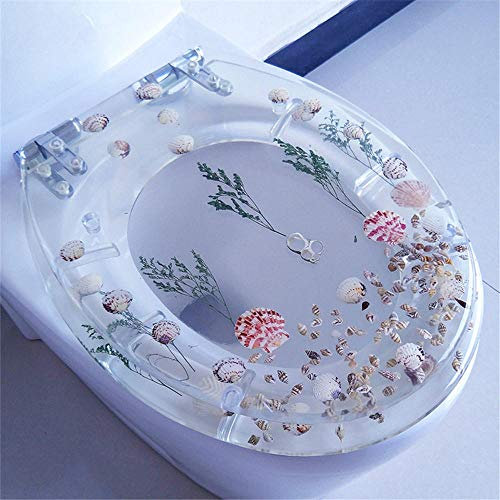FTYYSWL Siège de toilette en résine, siège de toilette transparent, solide et durable, couleurs vives, convient à la plupart des toilettes, facile à enlever et à installer, algues transparentes