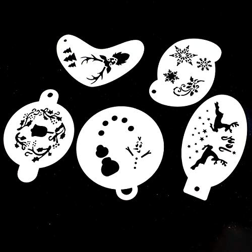 5 stencil riutilizzabili per pittura del viso, per body art, Halloween, feste, trucco, tatuaggi temporanei (Natale)